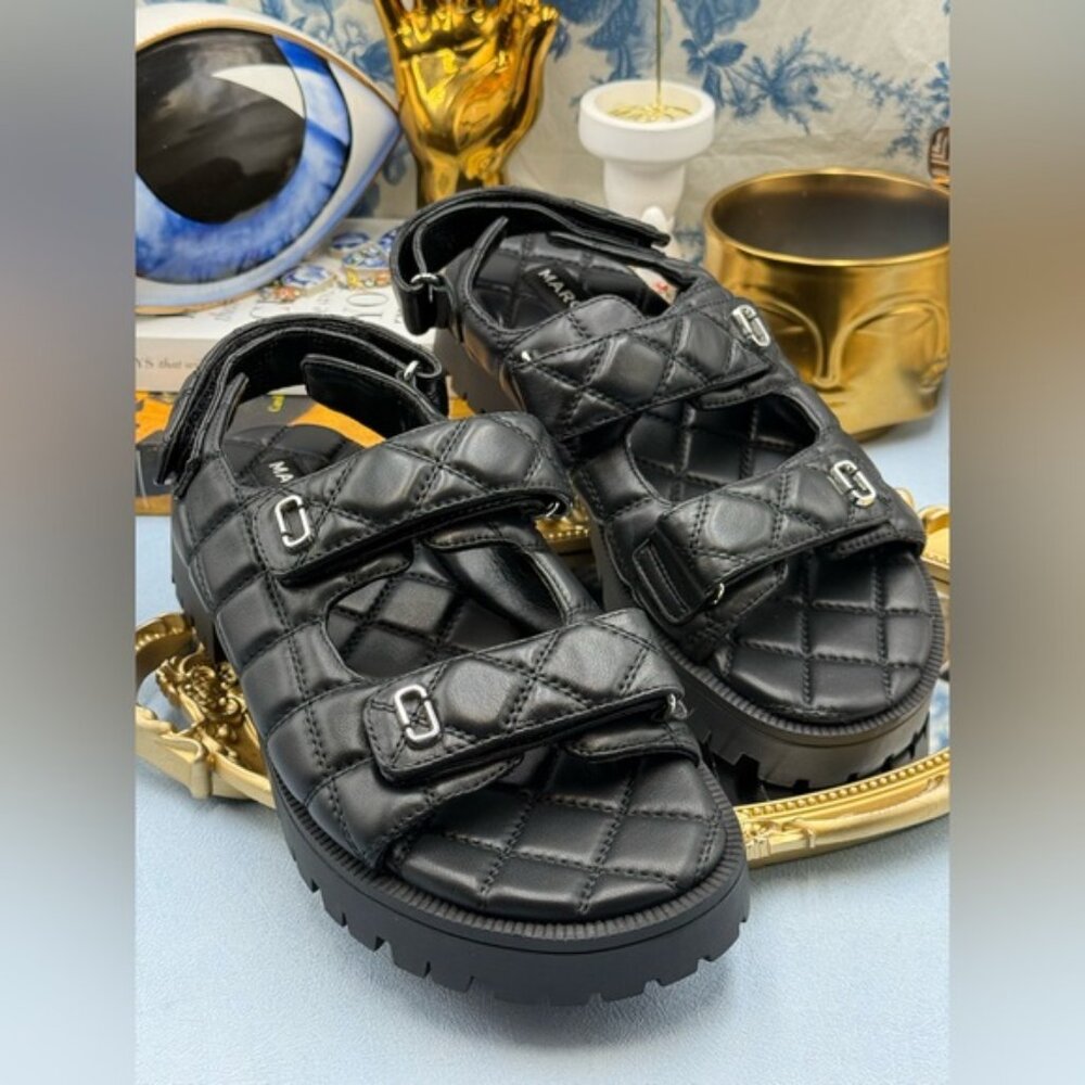 🆕 MARC JACOBS 🧿 NWOB The Quilted Sunny Leather Dad Sandals, Black - Sz 39 US 9 - Picture 10 of 16